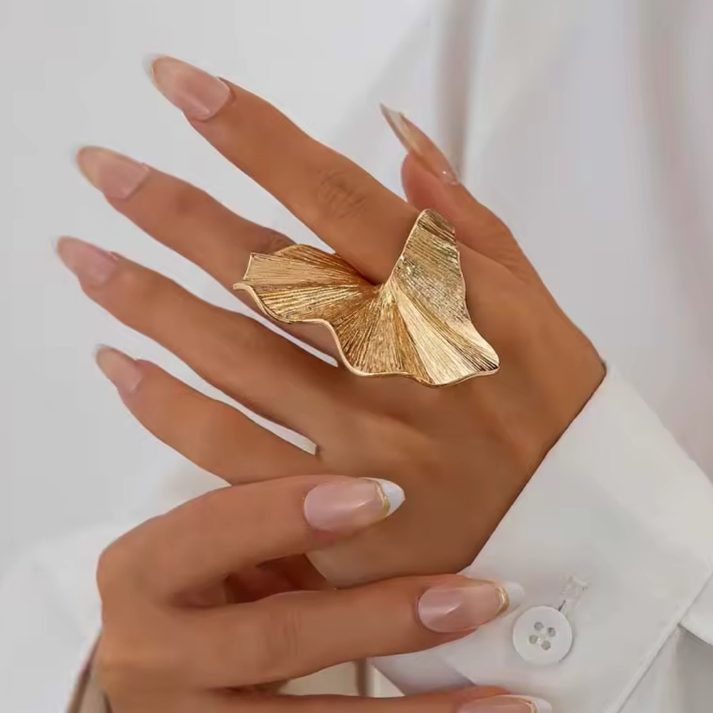 Zara Gold Irregular Wide Leaf Ring - Picture 3 of 7